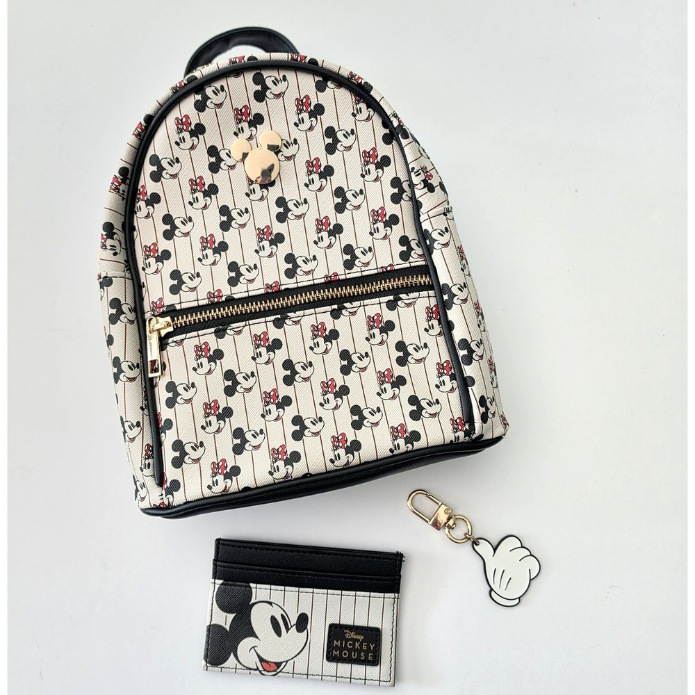 Disney Bioworld Mickey Minnie Mouse Mini Backpack Matching Keychain‎ Card Case